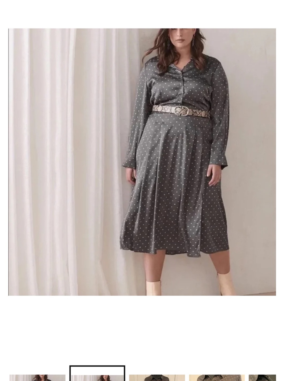 NWT- Size 20 Additionelle Gray Polka Dot Button-Front Midi Dress